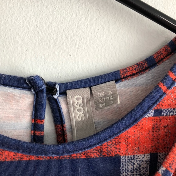 ASOS Long Sleeve Plaid Dress Blue and Orange - Picture 6 of 7
